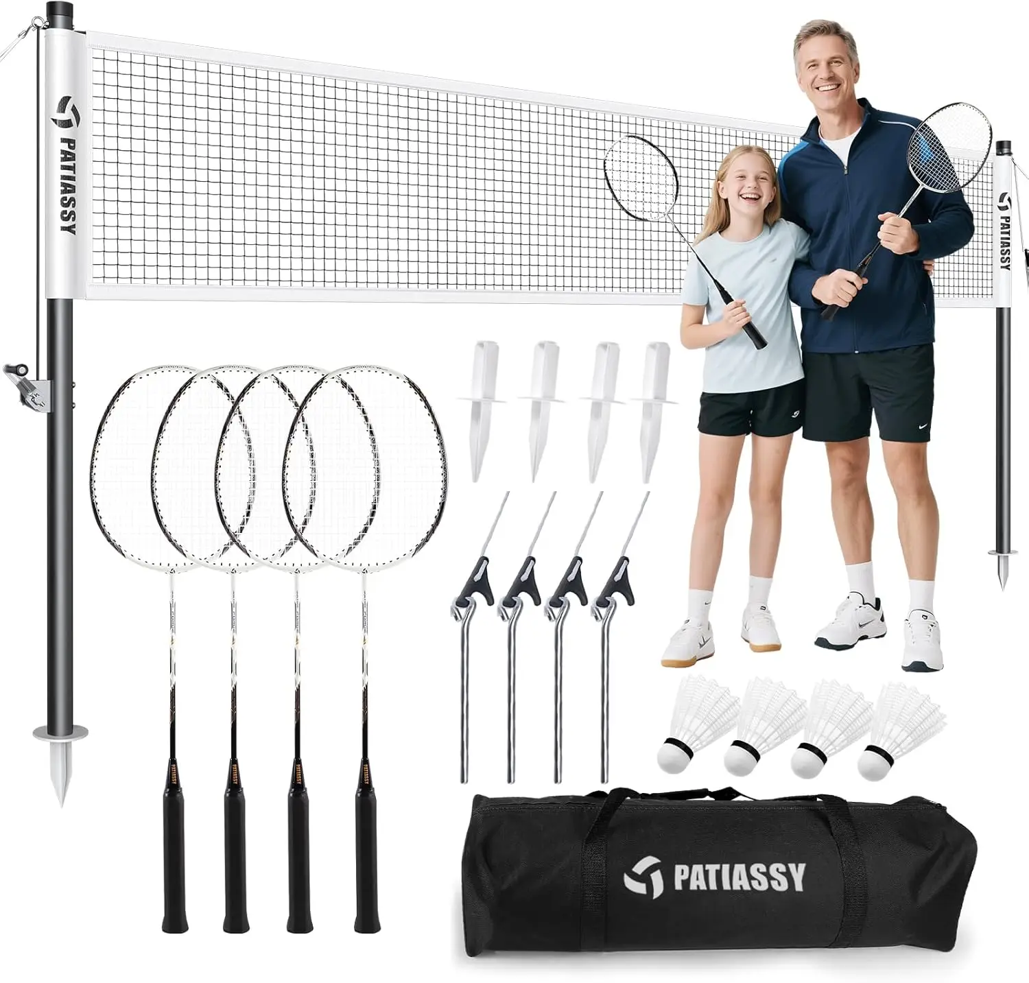 

Outdoor Badminton Set with Anti-Sag Net, 4 Rackets, Shuttlecocks, and Carry Bag for Backyard or Beach Fun