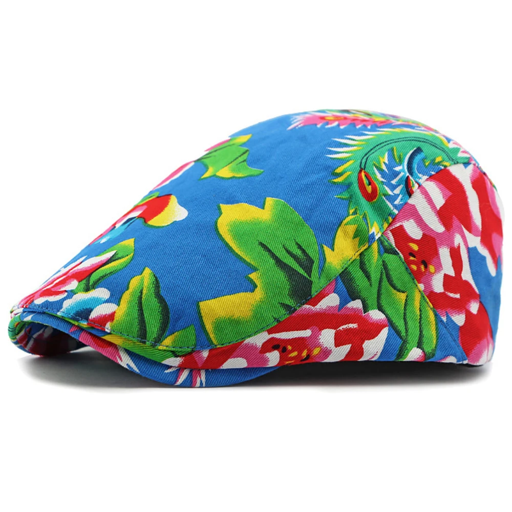 HT4390 Beret for Men Women Chinese Floral Printed Beret Cap Male Female Vintage Artist Painter Beret Hat Adjustable Flat Cap Men