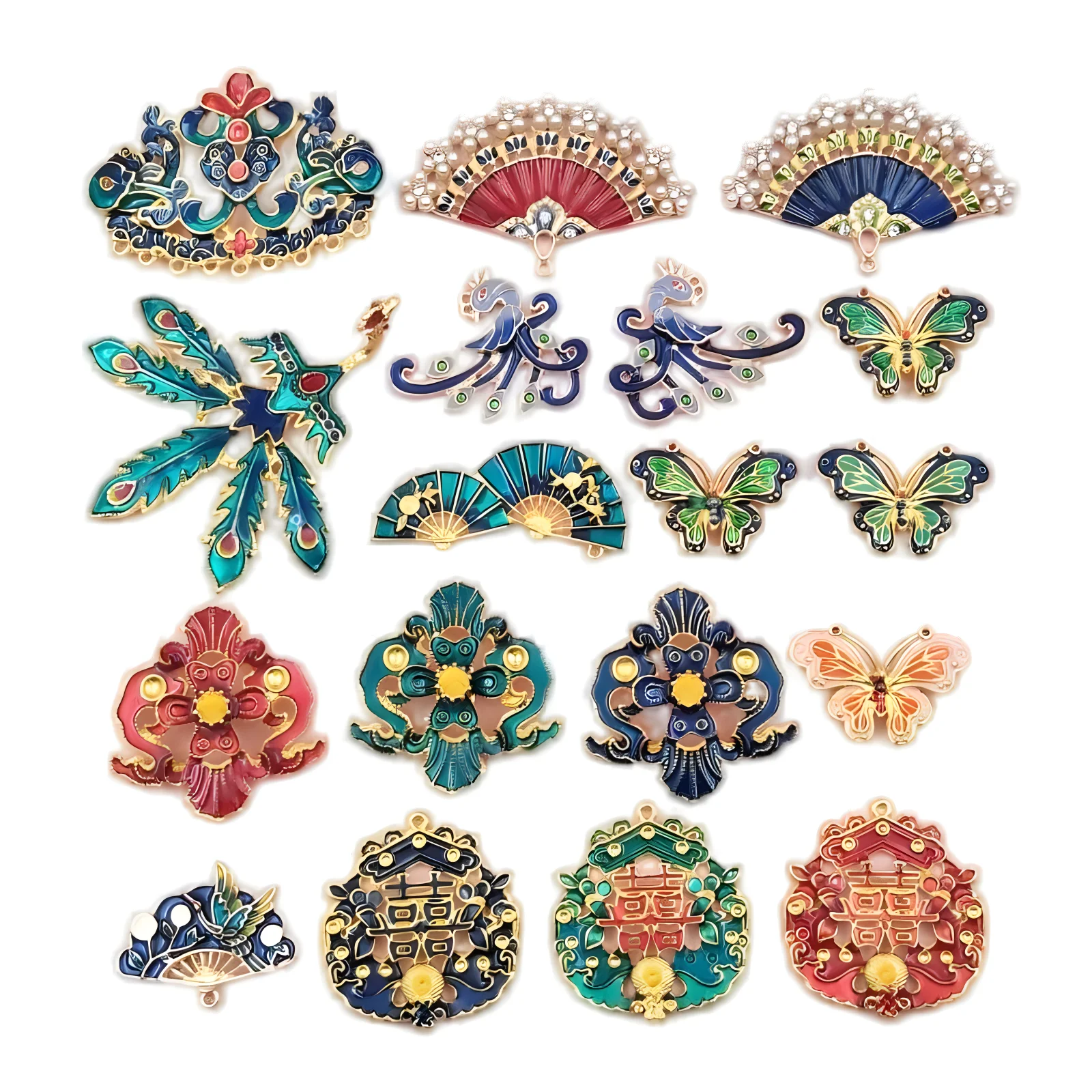 10 PCS Antique Bride Hair Accessories Hair Crown Phoenix Butterfly Fan Personality Creative Jewelry Accessories