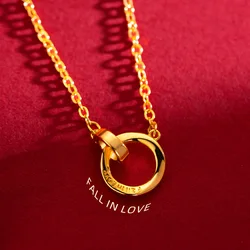 Pure Yellow Gold Pendant for Women Small Crowd High Sense Mobius Ring Necklace Wedding Bridal Jewelry Accessories Bijoux
