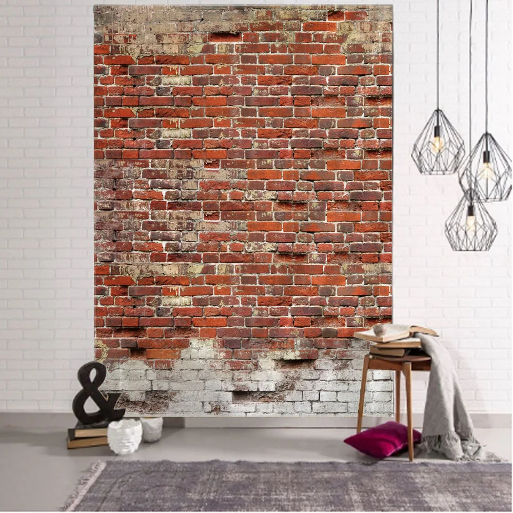 

Vintage brick wall printing tapestry wooden board wall hanging cloth background wall decoration Bohemian beach cushion bed sheet