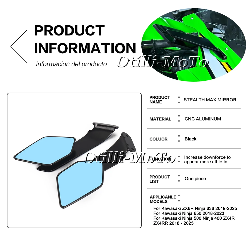 Motorcycle For Kawasaki ZX6R Ninja 636 650 400 500 ZX4R ZX4RR New Second Generation Stealth Winglet Adjustable Rearview Mirrors