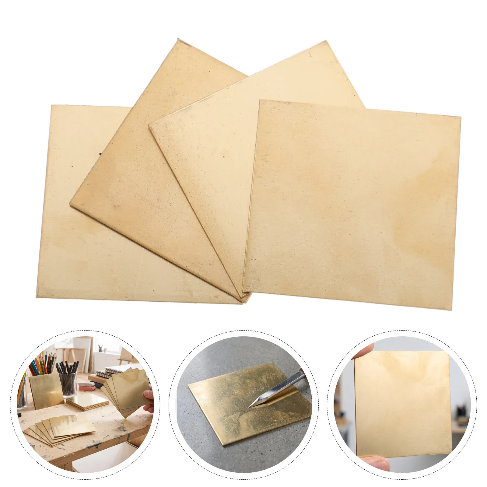 4Pcs Brass Sheet Polished Thin Brass Plates 2.95x2.95x0.03 Flat for Metal Engraving Jewelry Craft Name Plate Blanks