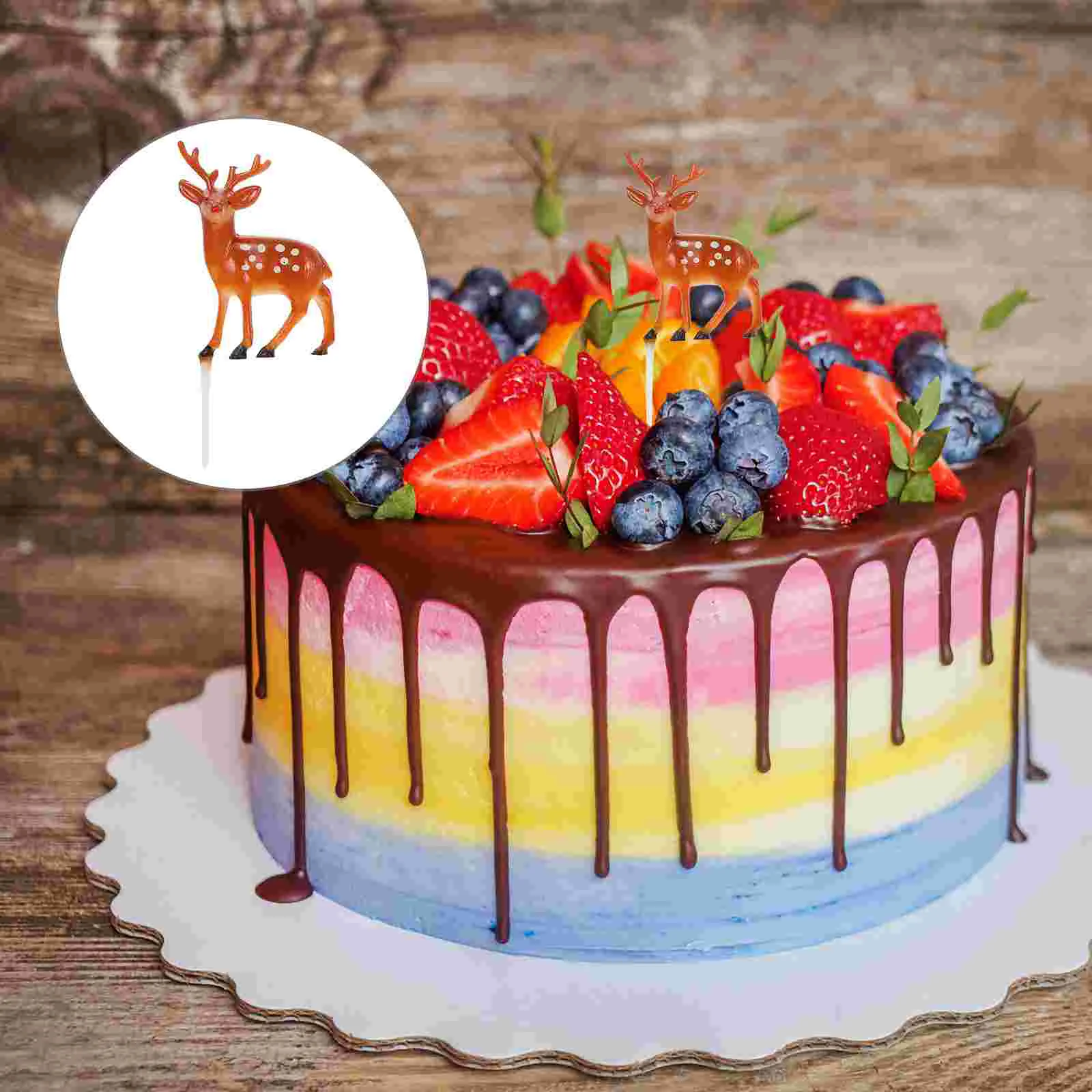 

10 Pcs Sika Deer Cake Insert Paper Cups Christmas Cupcake Toppers Cards Flash Fruit Picks Plastic Decor