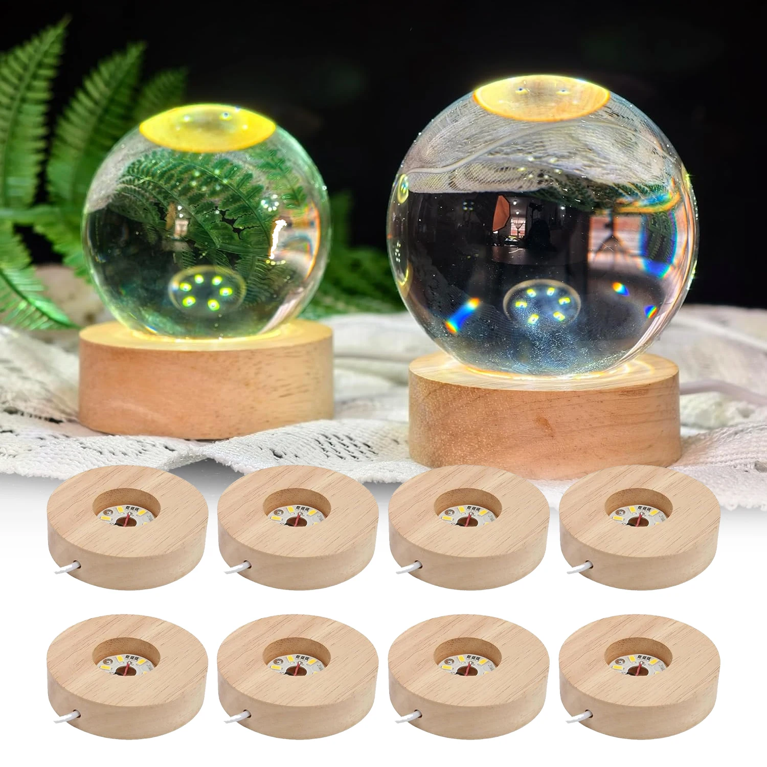 Wooden LED Display Stand Night Light USB Desktop Decorative Light Base Lamp Holder Art Ornament
