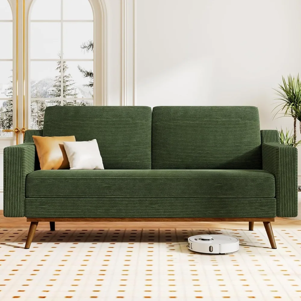 Mid Century Modern Green Corduroy Loveseat Sofa for Living Room and Bedroom Office