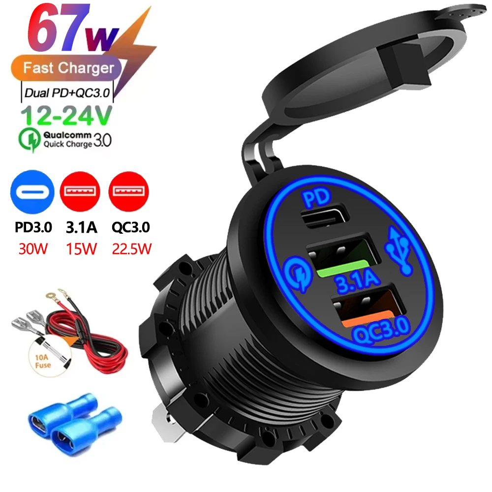 2/3/4 Poort PD QC 3.0 USB Autolader met Voltmeter Socket Stopcontact Adapter Waterdicht voor 12 V/24 V Auto ATV Boot Hot Koop - afbeelding 1