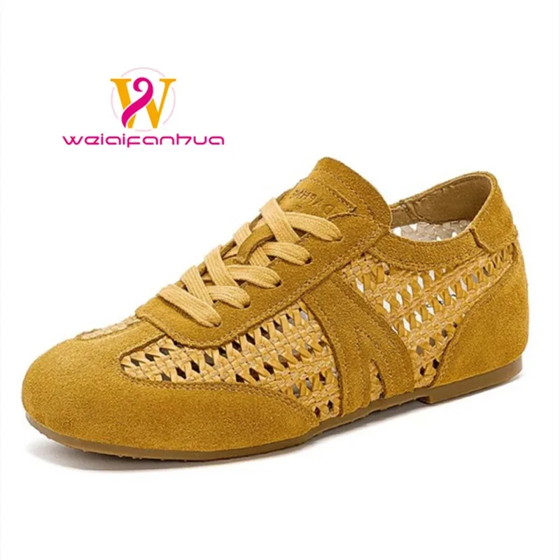 Women's Sneakers 2026 New Ruffled Vintage Open Toe Dechen Shoes for Sport and Leisure with Lace-Up Closure - Aigang Shoes