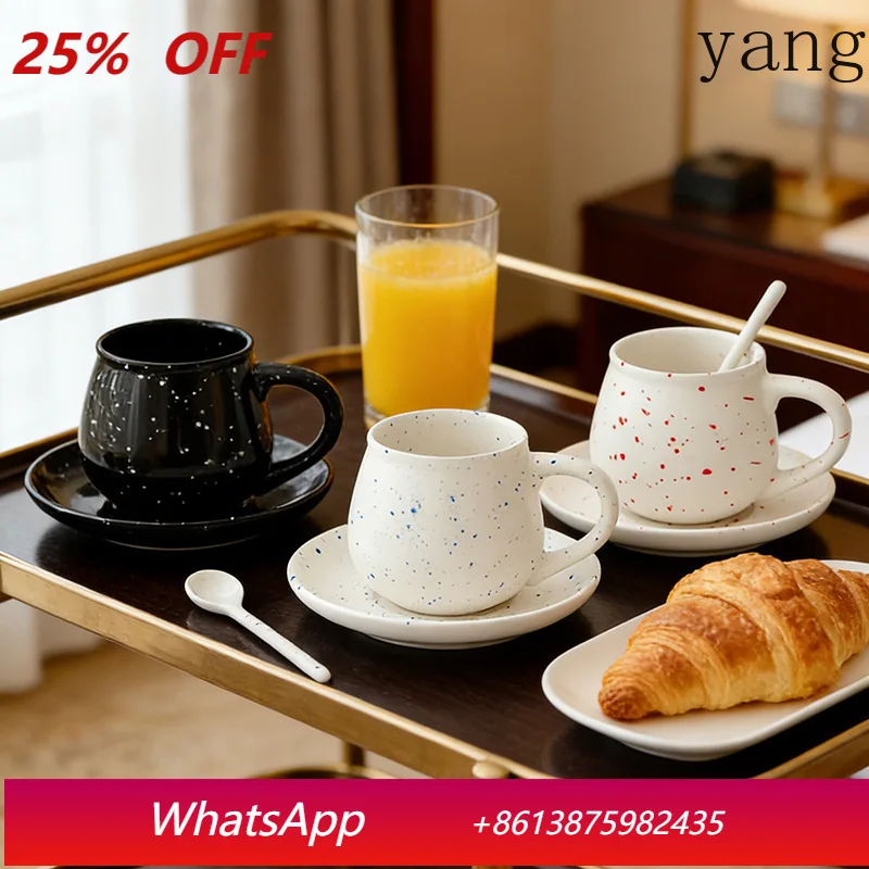 

LMM ceramic coffee cup and saucer set high value retro spotted mug couple