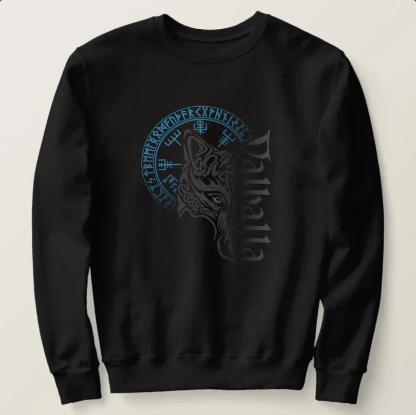 Norse Myth Odin's Wolf with Compass Vegvisir Rune Valhalla Pullover Hoodie New 100% Cotton Comfortable Casual Mens Sweatshirts