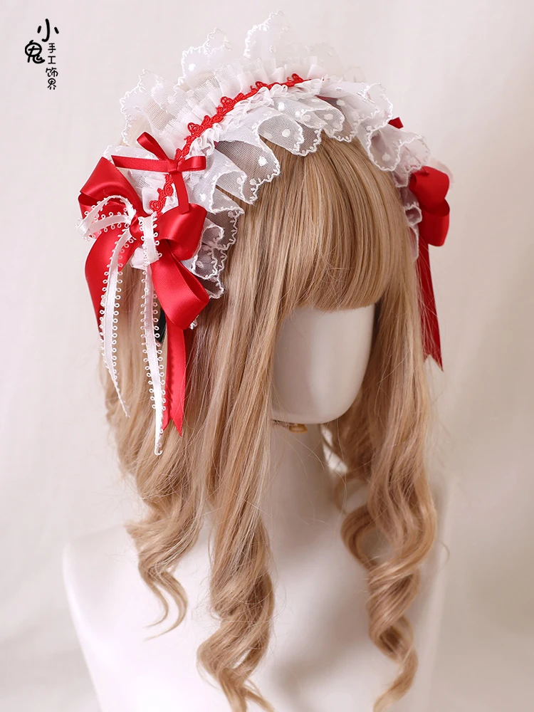 Originele Rode Zijde Satijn Ballet Stijl Lolita Haarband Side Clip Top Clip Hoofdband KC Girly Girl Zoete Haaraccessoires