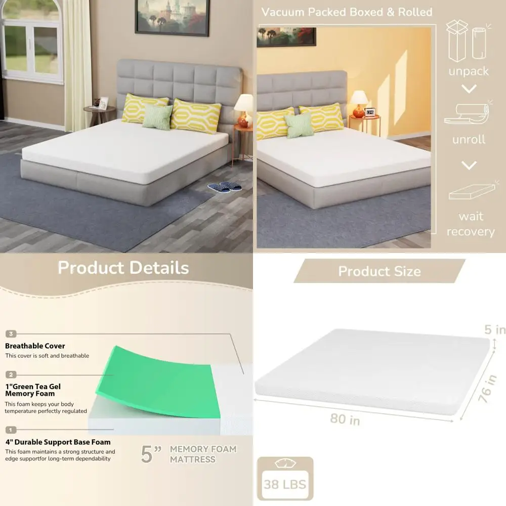 Materasso in memory foam gel rinfrescante con infusione di tè verde, struttura media, senza fibra di vetro, materassi certificati CertiPUR-US