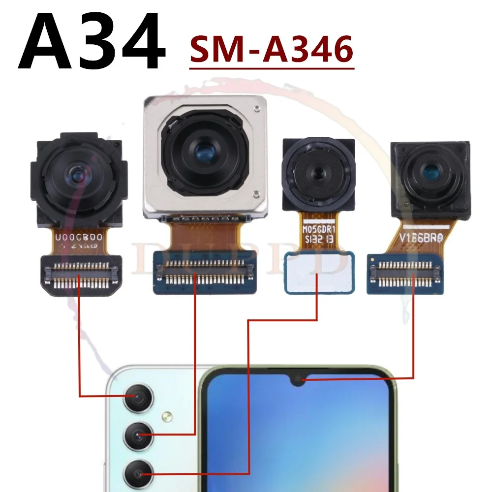 Full Set Main Back And Front Facing Wide Rear Camera Flex Cable For Samsung Galaxy A24 A34 A54 A245 A346 A546