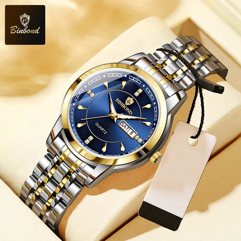BINBOND New Fashion Luxury Ladies Quartz Wristwatch Original Stainless Steel Waterproof Watch Business Women's Watches Reloj