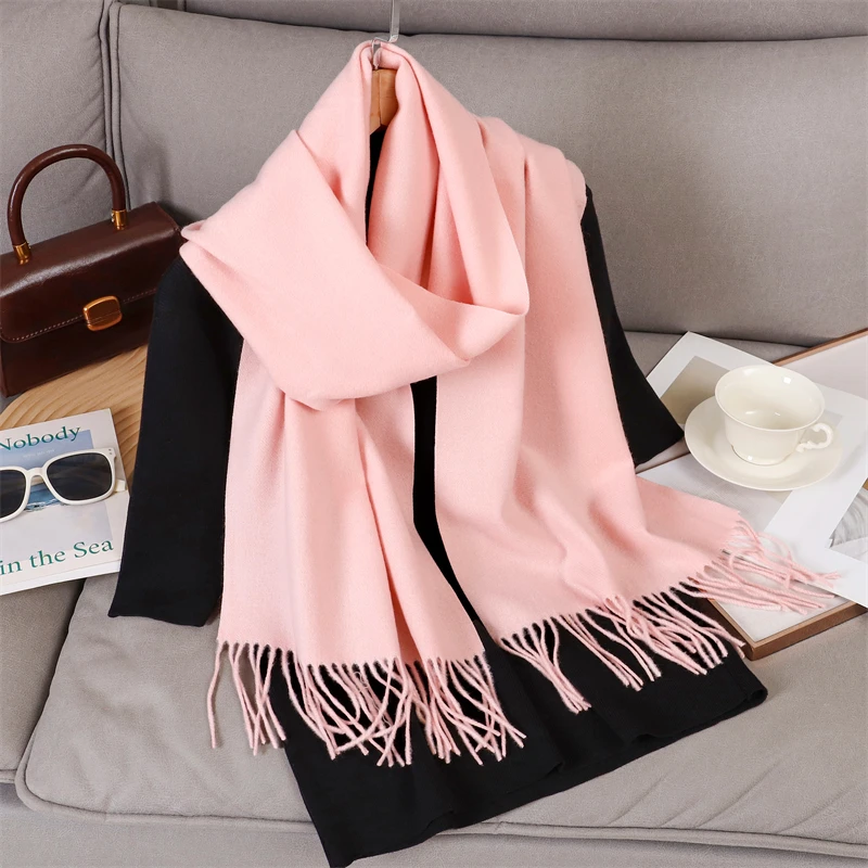 Fashion Solid Color 2025 Women Scarf Winter Hijabs Tessale Tassels Long Lady Shawls Cashmere Like Pashmina Hijabs Scarves Wraps