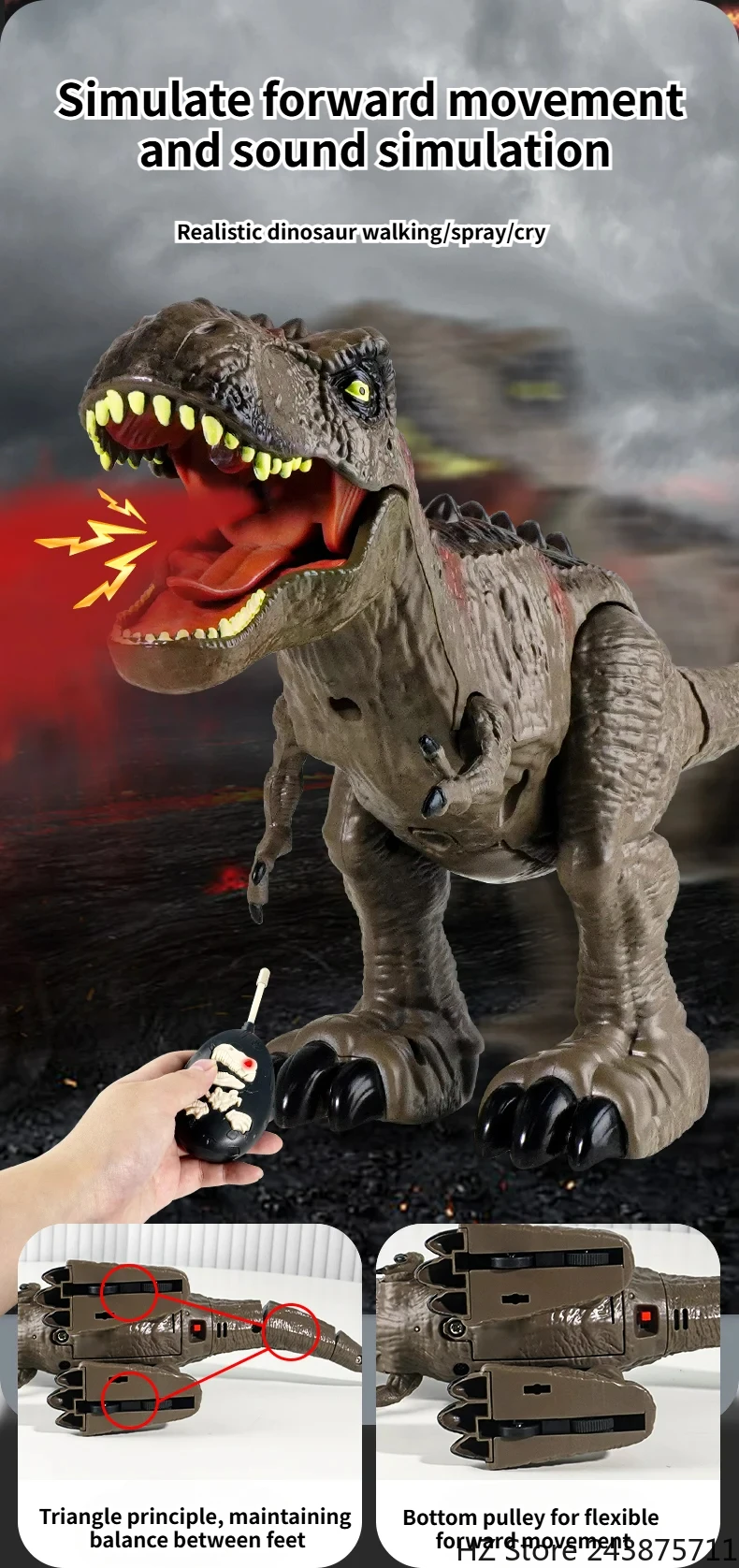 YANGUN Dinosauro Telecomandato Giocattolo, Dinosauro Che Cammina e Ruggisce con Luci LED, Giocattolo Dinosauri per Bambini dai 3 Anni