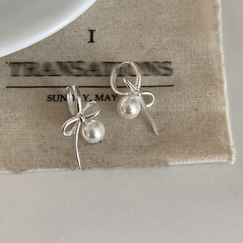 VENTFILLE 925 Sterling Silver Bow Knot Pearl Earring for Women Versatile Korean Design Gift Jewelry Dropshipping