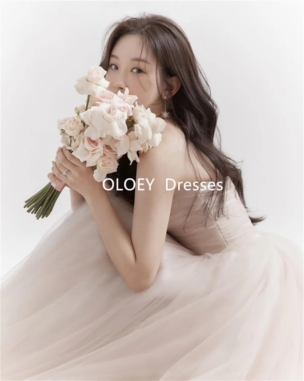 

OLOEY Fairy Off Shoulder Korea Prom Dresses Wedding Photo Shoot Soft Tulle Party Gowns A Line Floor Length Sweetheart Customized