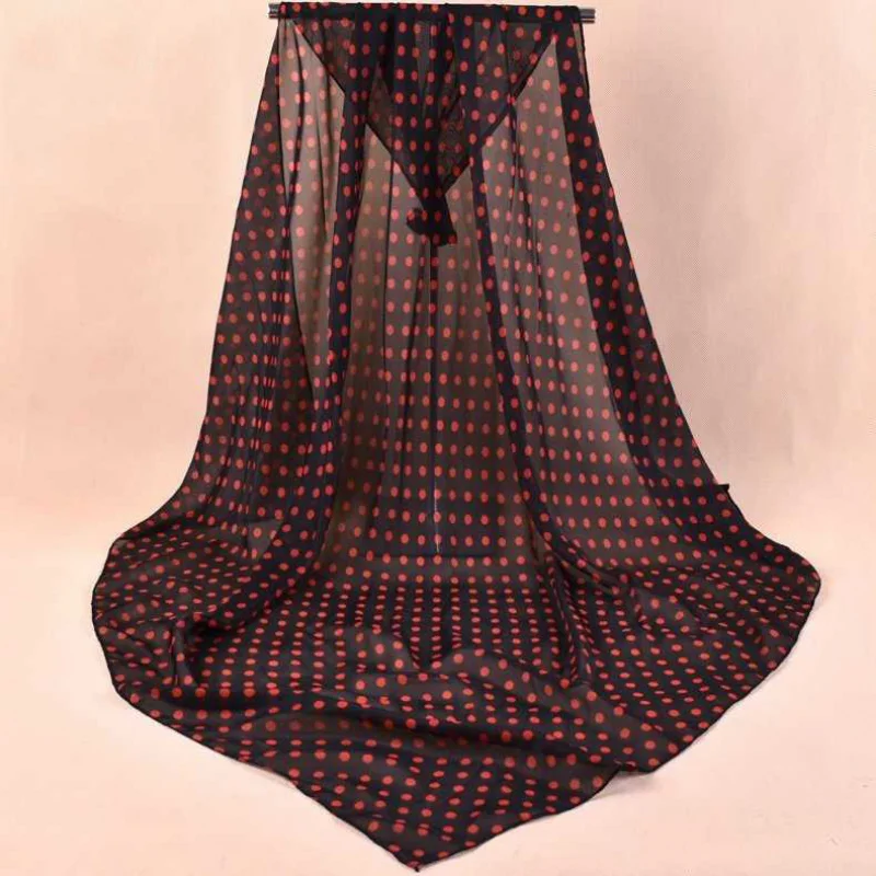 

Spring and Autumn Women's Classic Polka Dot 70 Small square towel Chiffon Printing Polka Scarf Front Desk White Collar Scarf