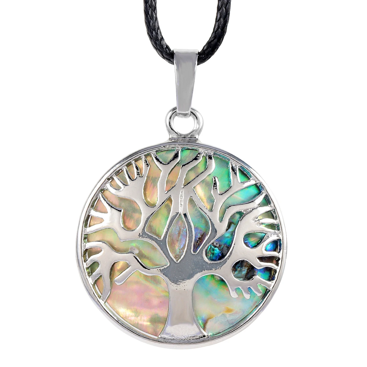 18KGP Metal Inlay Natural Abalone Shell Pendants Life Tree Yoga Chakra Runes Pattern Jewelry For Men Women Necklace