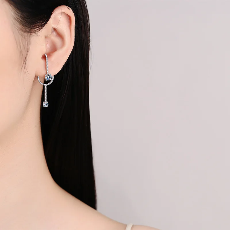 JECIRBurgos-Boucles d'oreilles en argent regardé 925 pour femme, plaqué or PT950, longues boucles d'oreilles fendues, plus foncées, Moissanite brillante, bijoux haut de gamme