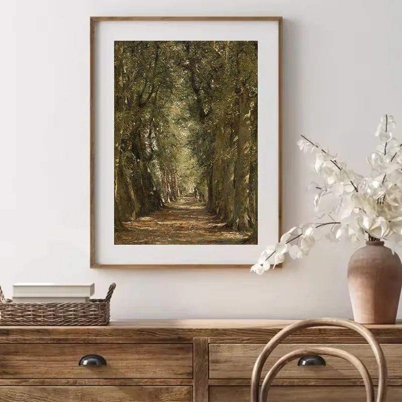 Antique French Country Forest Green Landscape Vintage Farmhouse Poster Canvas Painting Wall Art Pictures Home Decor
