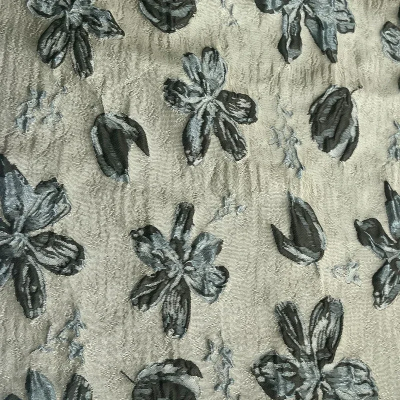 Tessuto jacquard con trama floreale verde a sei petali Tessuto di design per abbigliamento con gonna in rilievo tridimensionale in stile cinese