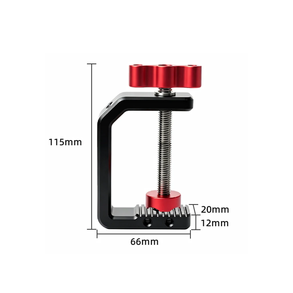 Aluminium C-Klemme mit Cold Shoe und Arri-Positionierloch 1/4" 3/8" Gewinde für DSLR-Kamera, Monitor, LED-Videoleuchte, Schreibtisch-Rig – Detail 21