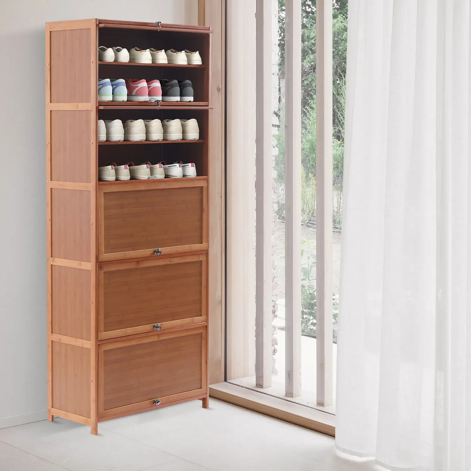 Rak Sepatu Bambu 10 Tingkat, Rak Kayu Penyimpanan Rak Buku Organizer