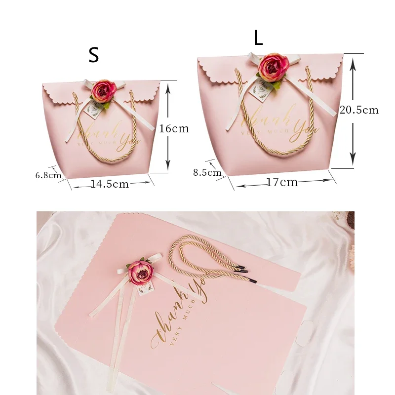 10pcs Pink Wedding Tote Gift Bag Packaging Box FOR Baby Girl's Birthday Party New Brand Paper Hand Bags