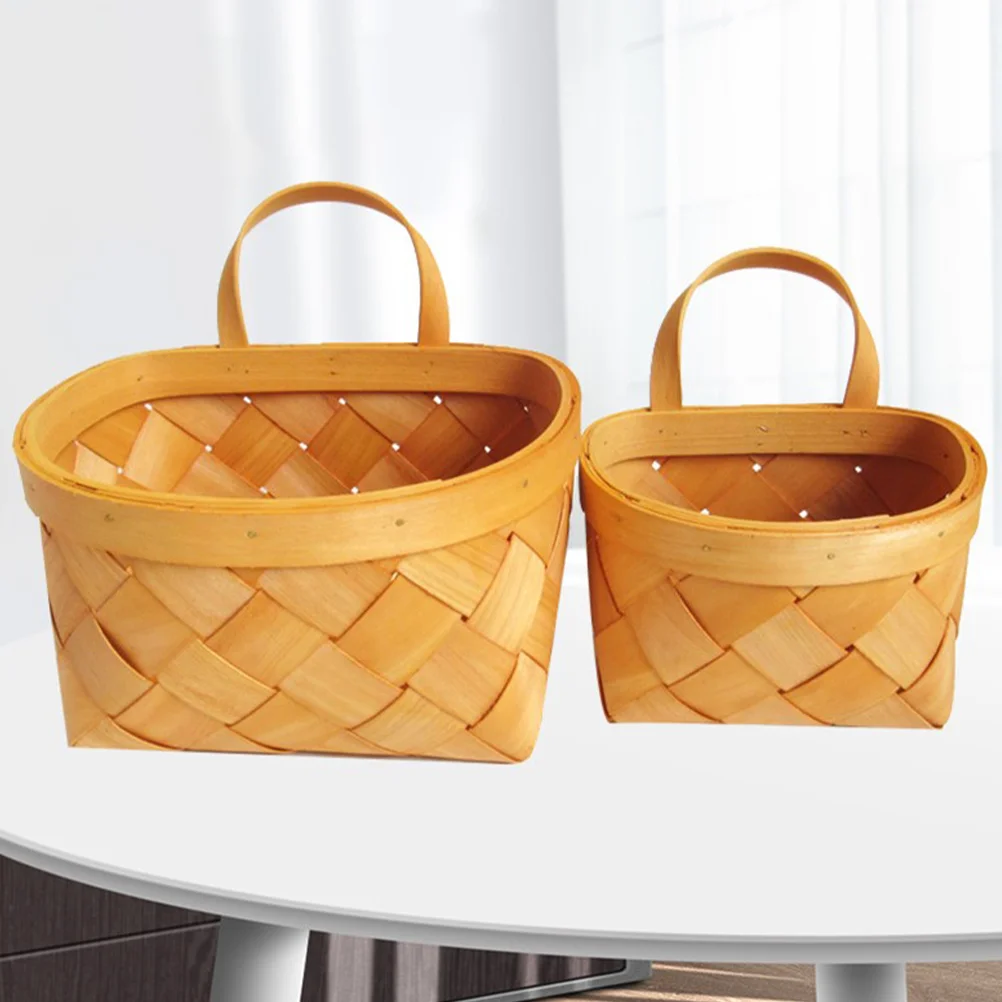 

2 Pcs Wooden Wall Hanging Basket Vegetable Woven Baskets Personality Storage Large for Flower Shopping Fruit
