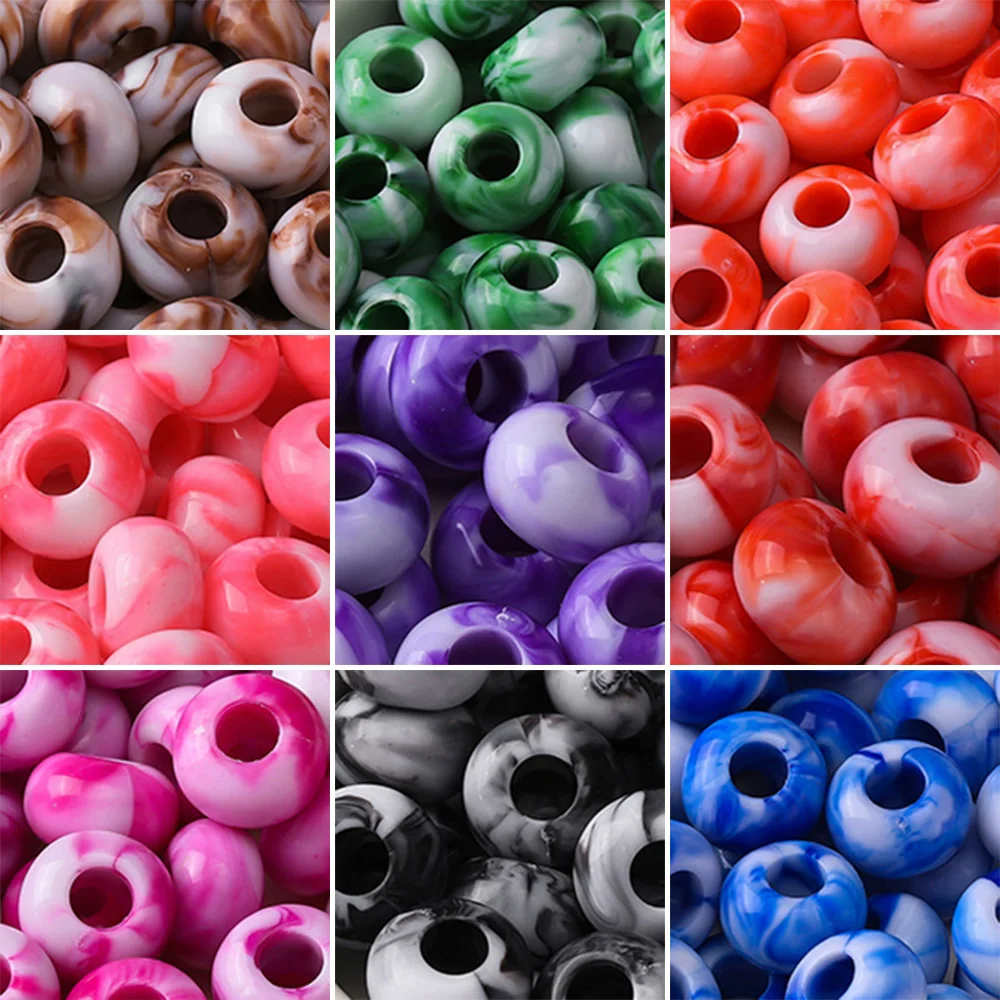 

20pcs 14mm Mix Colour Big Hole Acrylic Beads Spacer Loose Beadsfor Jewelry Making DIY Bracelet Necklace Accessories