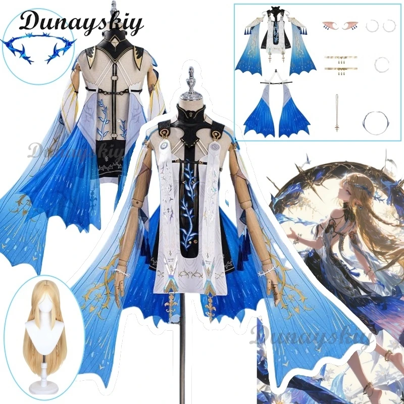 

Game Wuthering Waves WuWa Cartethyia Cosplay Costume Wig Headwear Dress Carnival Halloween Party Role Play Wig Shoes Suits Prop