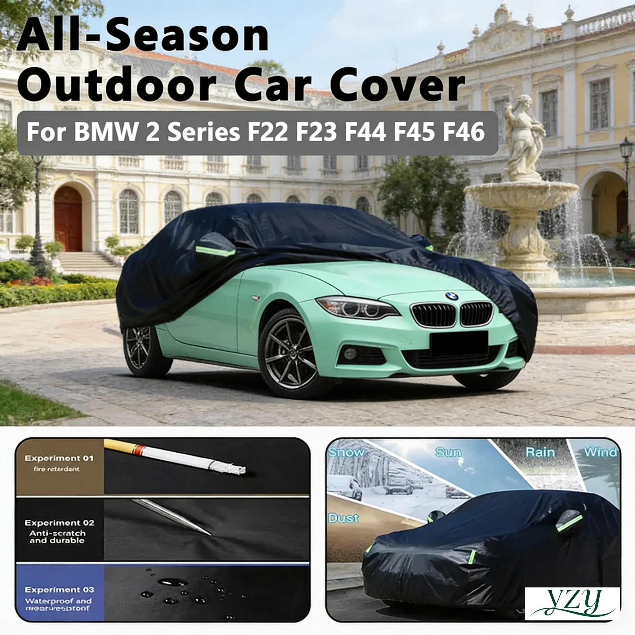 

For BMW 2 Series F22 F23 F44 F45 Car Full Cover - Outdoor Waterproof Snowproof Sunshade, All Weather Auto Protection Accessories
