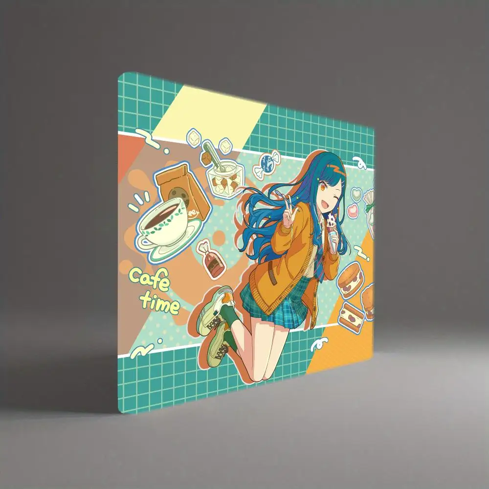 Pastel Cafe Girl Desk Pad small mouse pad edge locking laptop office mat desk pad rubber anti-slip pc accessories gaming mats