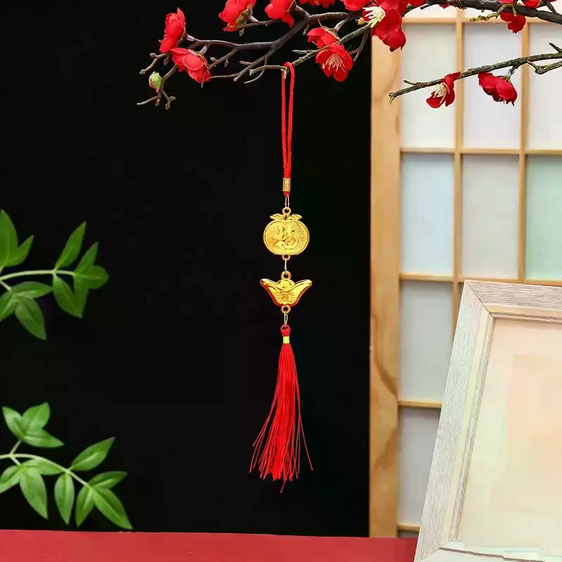 Chinese New Year Gold Ingot Hanging Ornaments Lucky Fu Tassel Traditional Feng Shui Decor for Home Spring Festival
