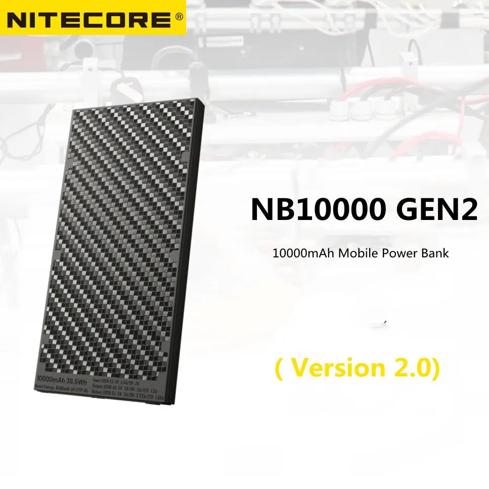 Nitecore NB10000 GEN2 V2.0 Mobiele Power Bank Draagbare Powerbank 10000Mah Carbon Fiber Pd/QC3.0 18W Snelle Lading voor Iphone Xiaomi