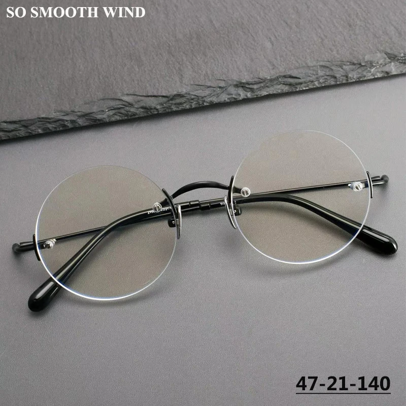 Pure Titanium Round Rimless Glasses Frame for Men Women Retro Eyeglasses Spectacles Frameless Small Faces Eyewear Fashion Rim