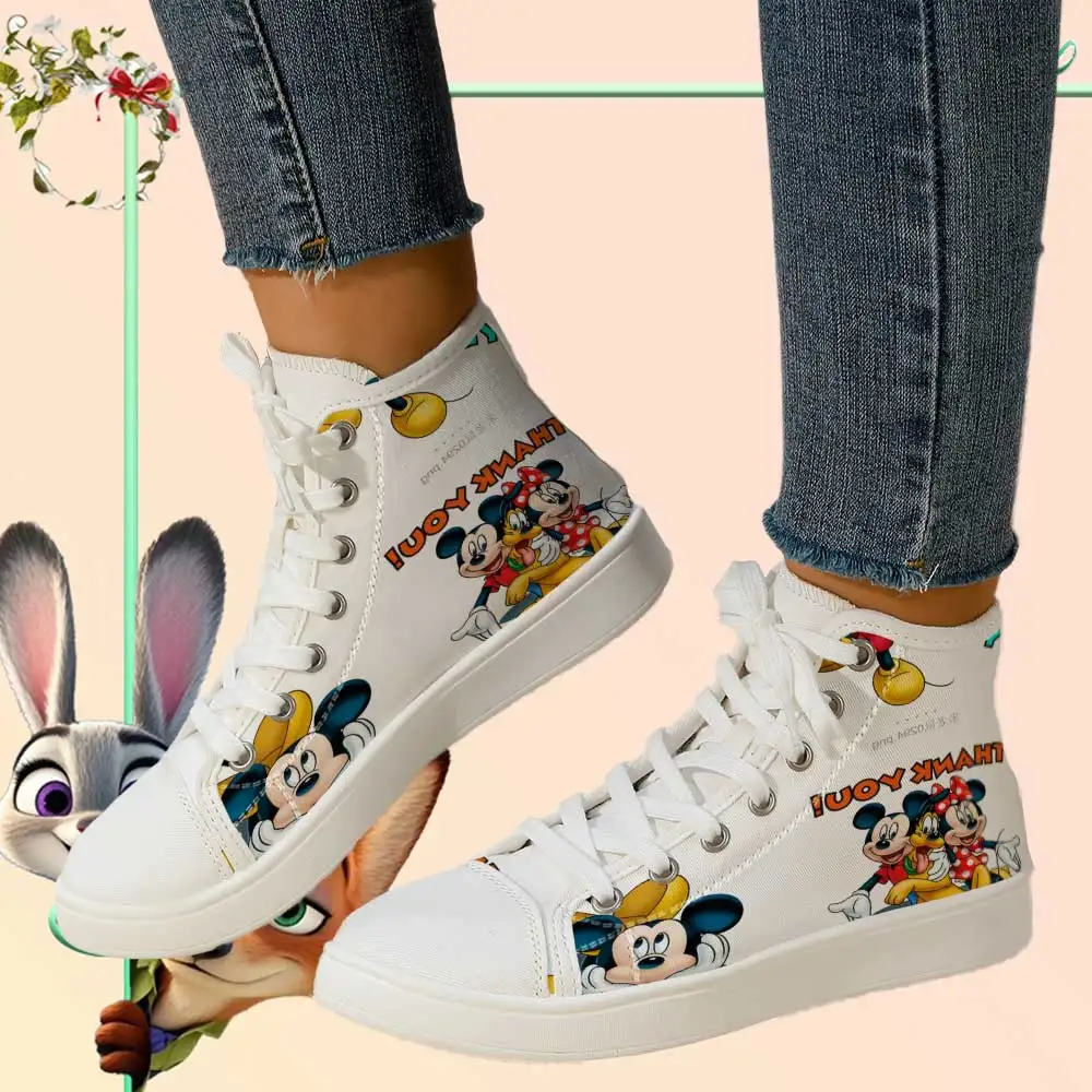 

Genuine Disney Mickey and Minnie High-top Canvas Shoes, Soft Surface, Breathable Casual Shoes