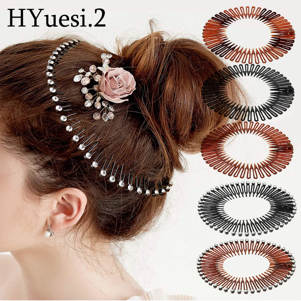 Classics Full Circular Stretch Comb Headbands Summer Women Girls Sports Flexible Plastic Circle Teeth Hairband With Diamond