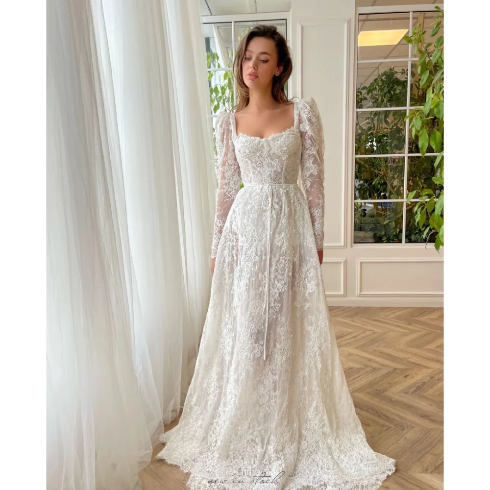 Cathy White Long Sleeves Lace Embroidery Wedding Dresses Backless vestidos de noche Floor-Length Customized Formal Evening 2024