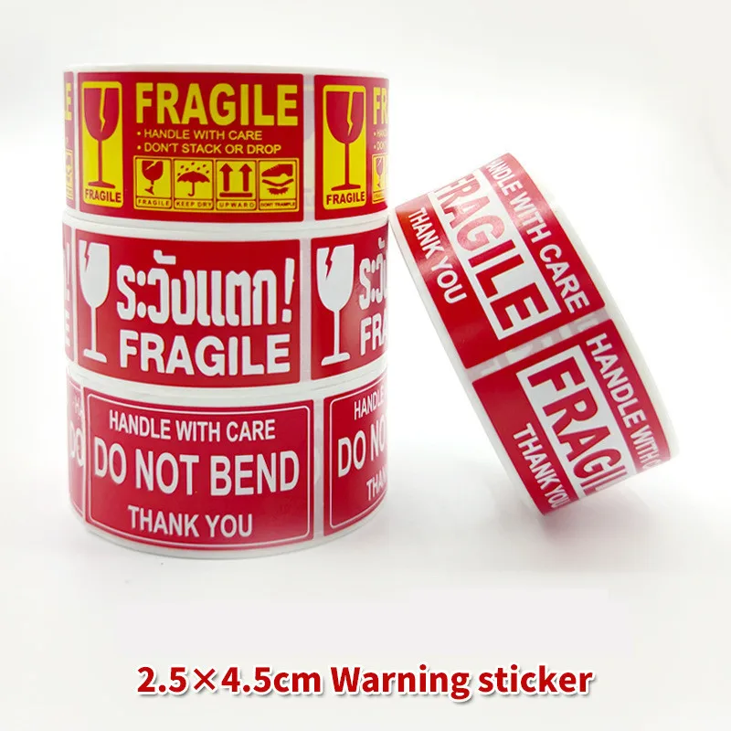 

250pcs Fragile Stickers Roll Fragile or Bend Handle with Care 2.5cm*4.5cm Shipping Label Packaging Remind Label Thank You sticke