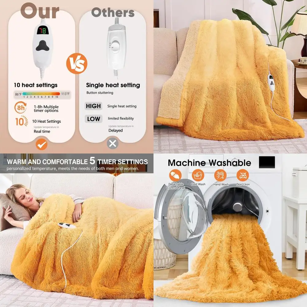 

Beige Faux Fur Sherpa Electric Blanket, 10 Heat & 5 Timer Options, Ideal Warm Gift for Women & Grandmas, 50x60