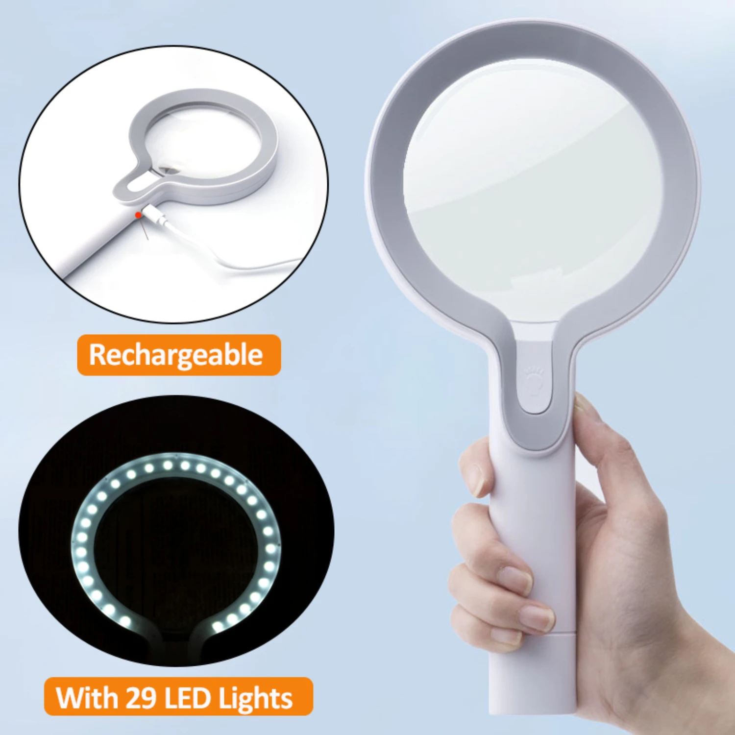 Portable Illuminated Rechargeable Handheld Magnifying Glass with 29 Bright LED Lights - Ideal for Reading and Identification - 1