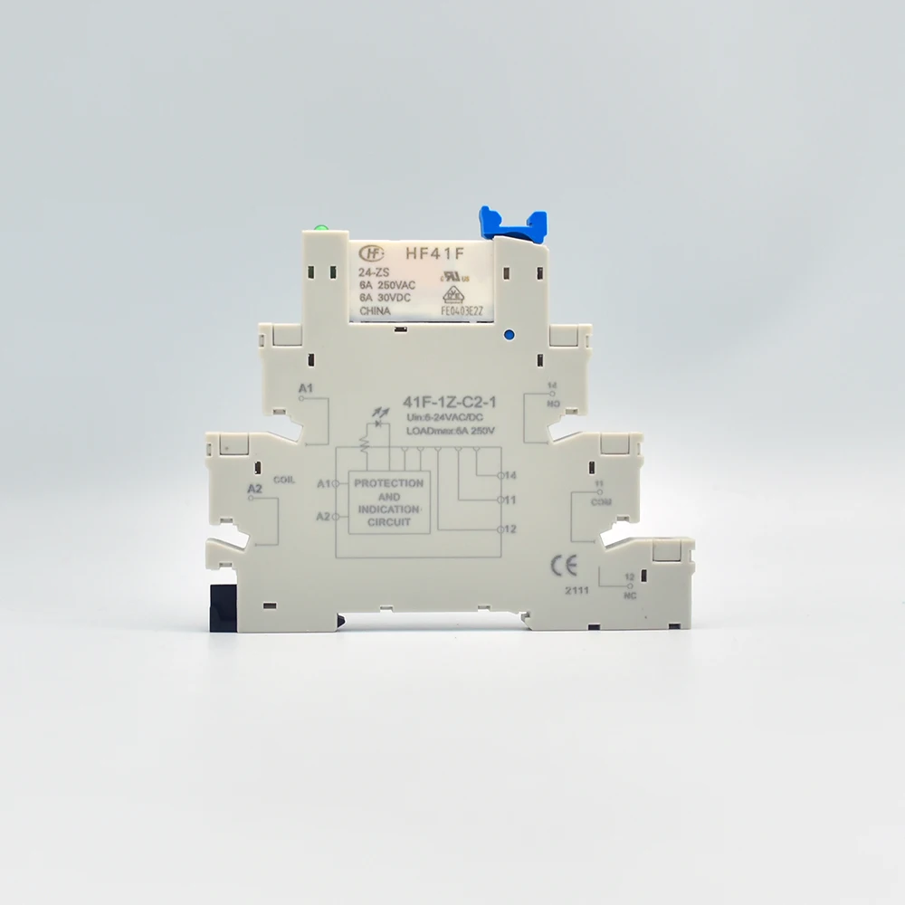 1 Uds. Relé delgado ultrafino de alta frecuencia montaje DIN con relé LED 6A 1CO 41F-1Z-C2-1 HF41-F-24-ZS 5V 12V 24V