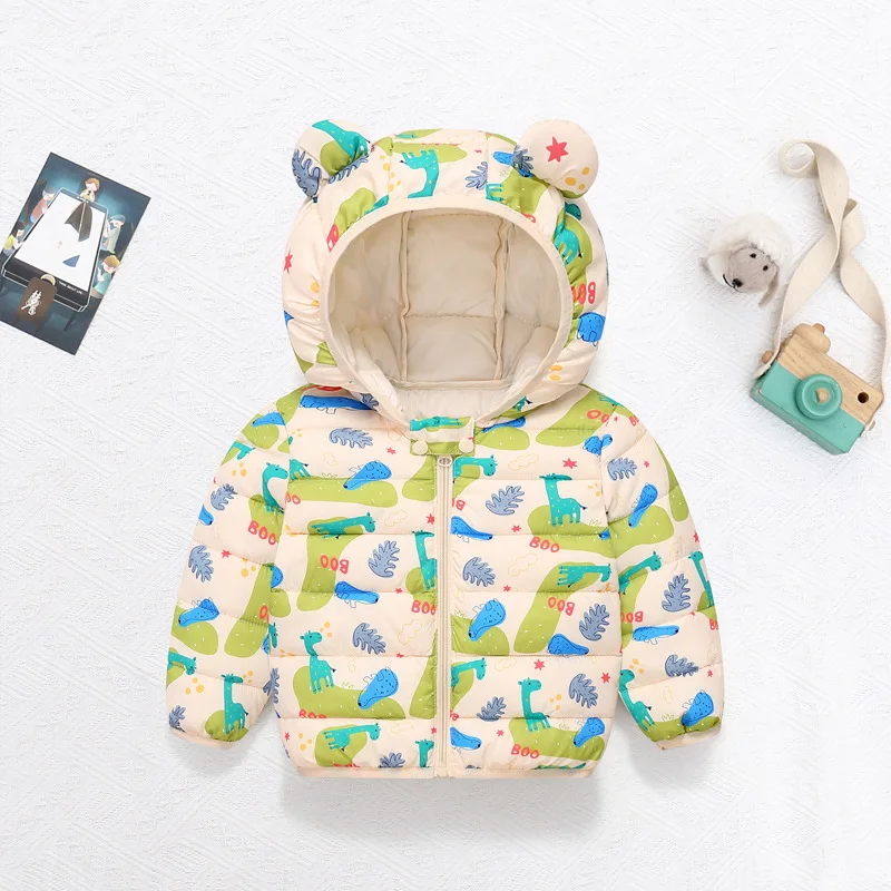 2024 New Children\'s Autumn/Winter Down Coat Boys and Girls Cartoon dinosaur Hooded Coat Infant Warm Coat 0-5 Years Old