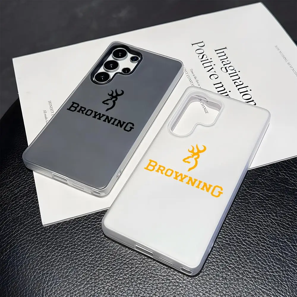 B-Browning Guns Weapon Phone Case Soft TPU Clear Jelly Phone Case for Samsung Galaxy S25 S24 S23 Ultra Anti-Drop