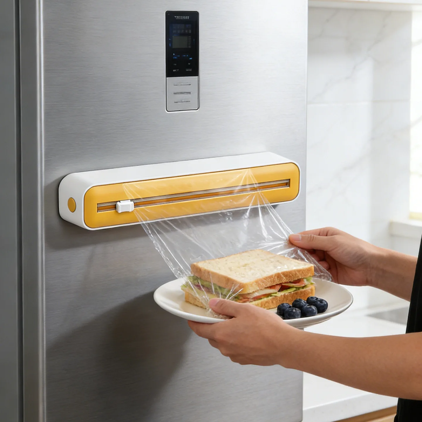 Wall-Mounted & Magnetic Plastic Wrap Dispenser with Cutter Slide Cutting Foil & Parchment Paper A Must-have Kitchen Gadget!