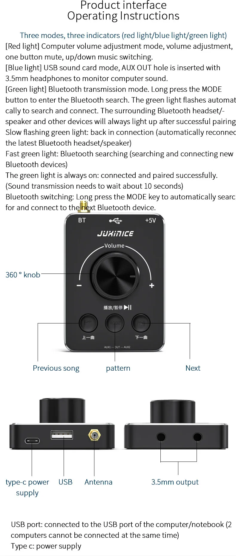 USB Computer Bluetooth Headset Adapter 5.1 Connected To Wireless Headset Game Full Screen Volume Controller One Button Mute