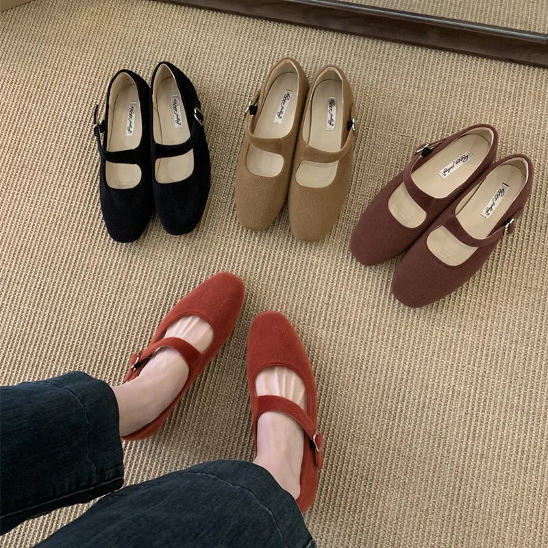 

Bailamos Women Soft Ballet Flats Square Toe Slip On Vintage Female Shoes Ballet Flats Casual Sneaker Shoes Red Lightweight Shoes